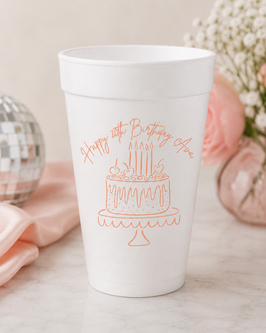Deluxe Birthday Cake Personalized Foam Cup