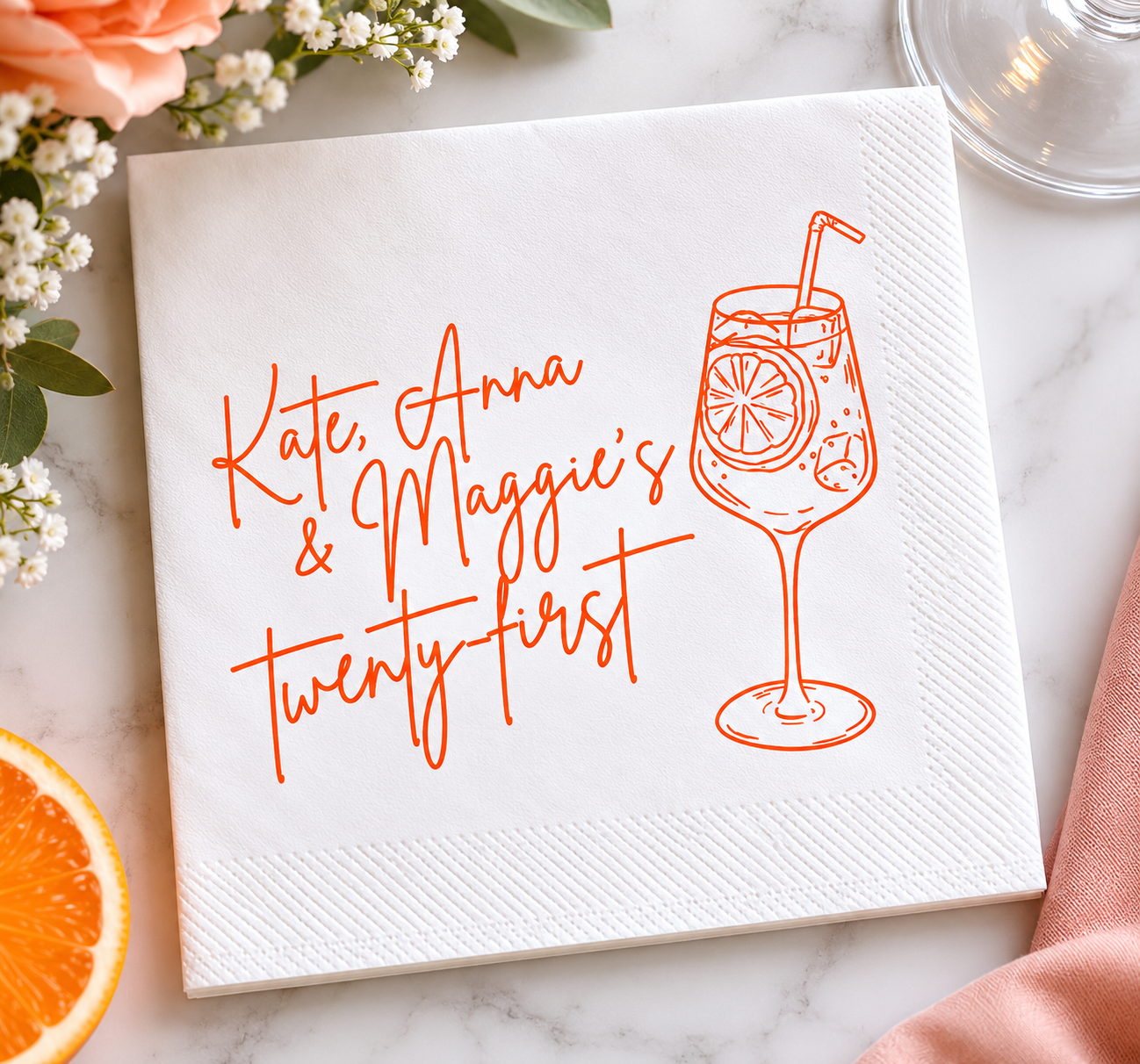 Personalized Aperol 21st Birthday Cocktail Napkins