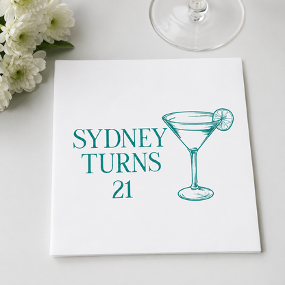 Personalized Martini Glass 21st Birthday Napkin